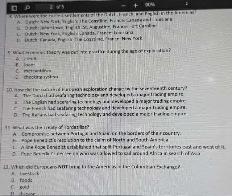 8. where were the earliest settlements of the dutch, french, and englis…