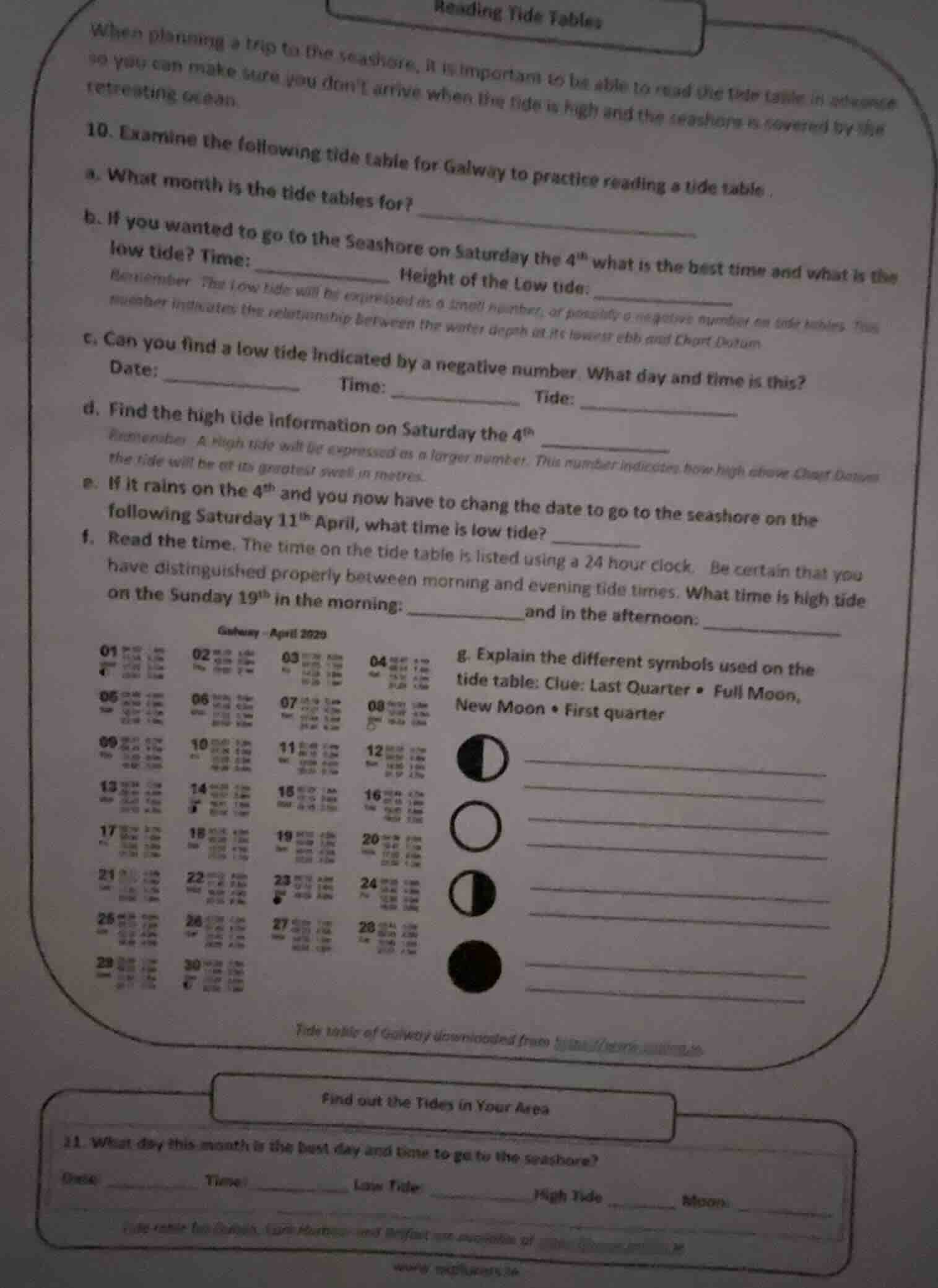 reading tide tables when planning a trip to the seashore, it is importa…