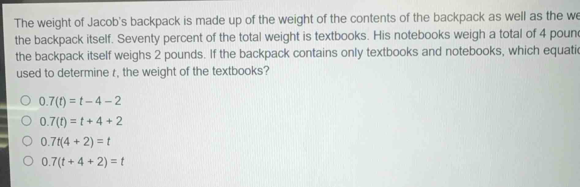 the weight of jacobs backpack is made up of the weight of the contents …