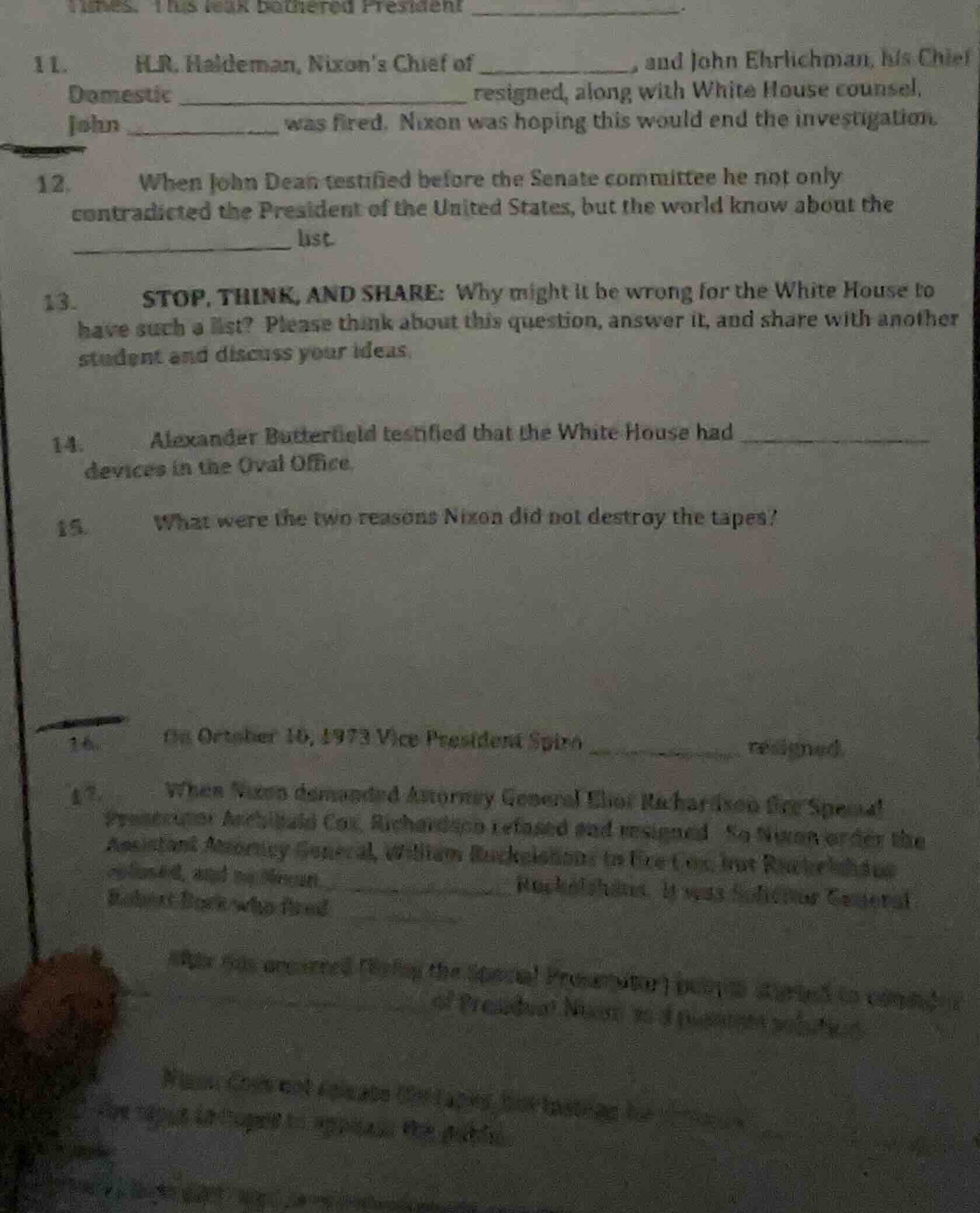 11. h.r. haldeman, nixons chief of ____________, and john ehrlichman, h…