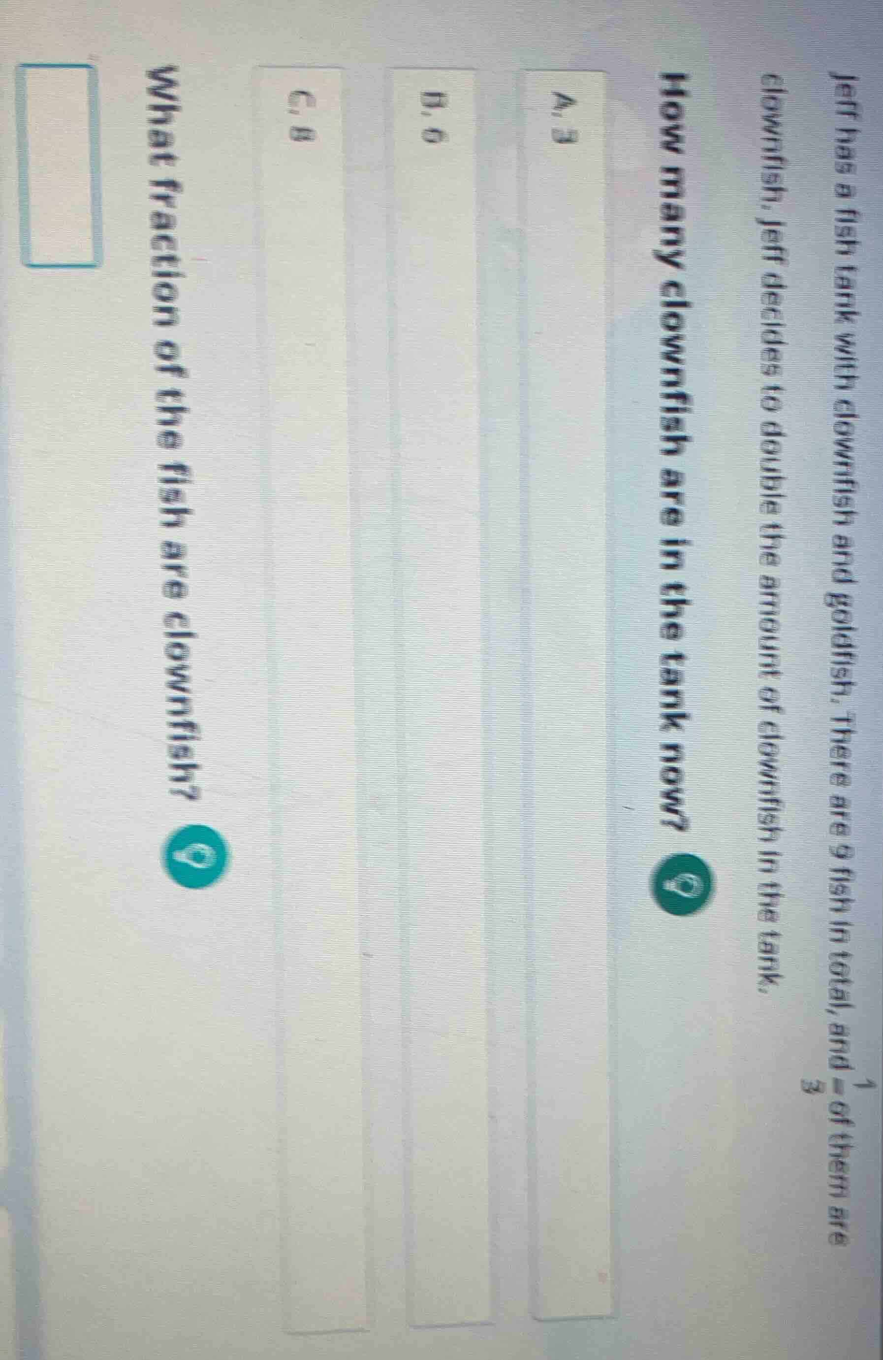 jeff has a fish tank with clownfish and goldfish. there are 9 fish in t…