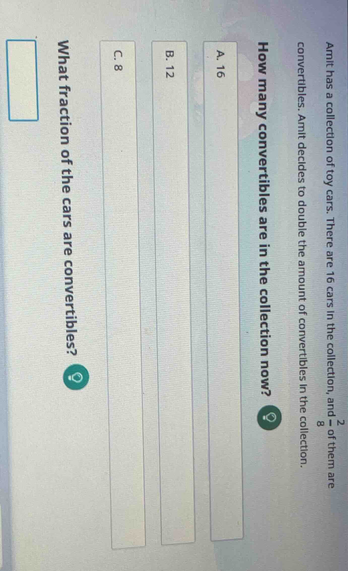 amit has a collection of toy cars. there are 16 cars in the collection,…