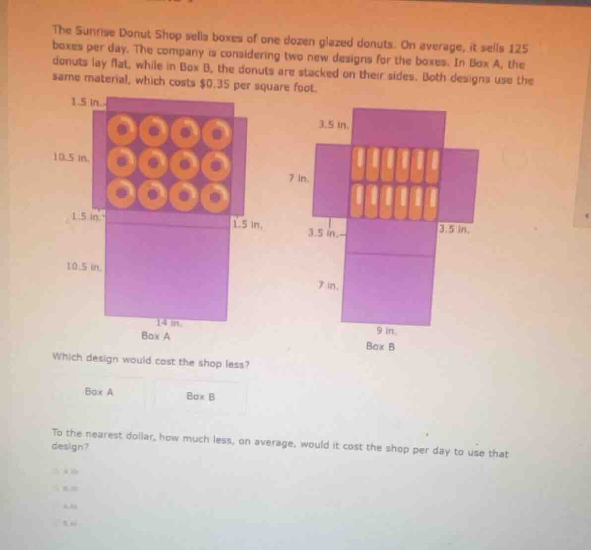 the sunrise donut shop sells boxes of one dozen glazed donuts. on avera…