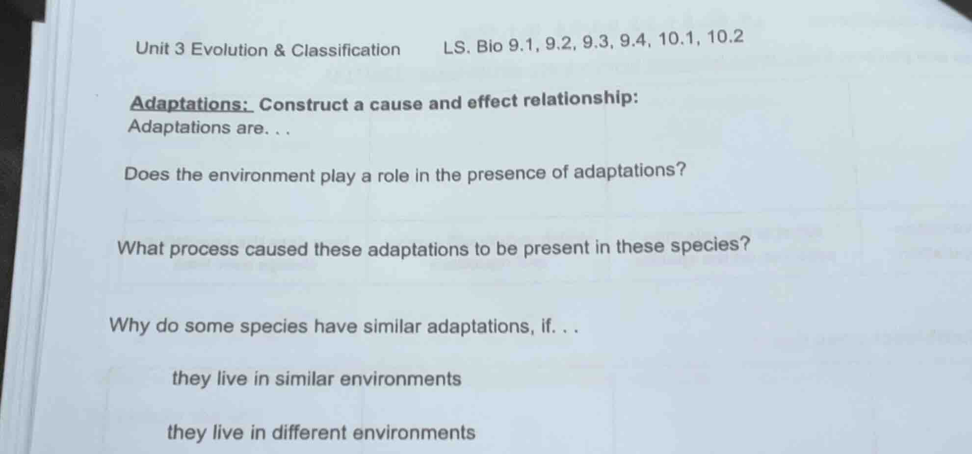 unit 3 evolution & classification ls. bio 9.1, 9.2, 9.3, 9.4, 10.1, 10.…