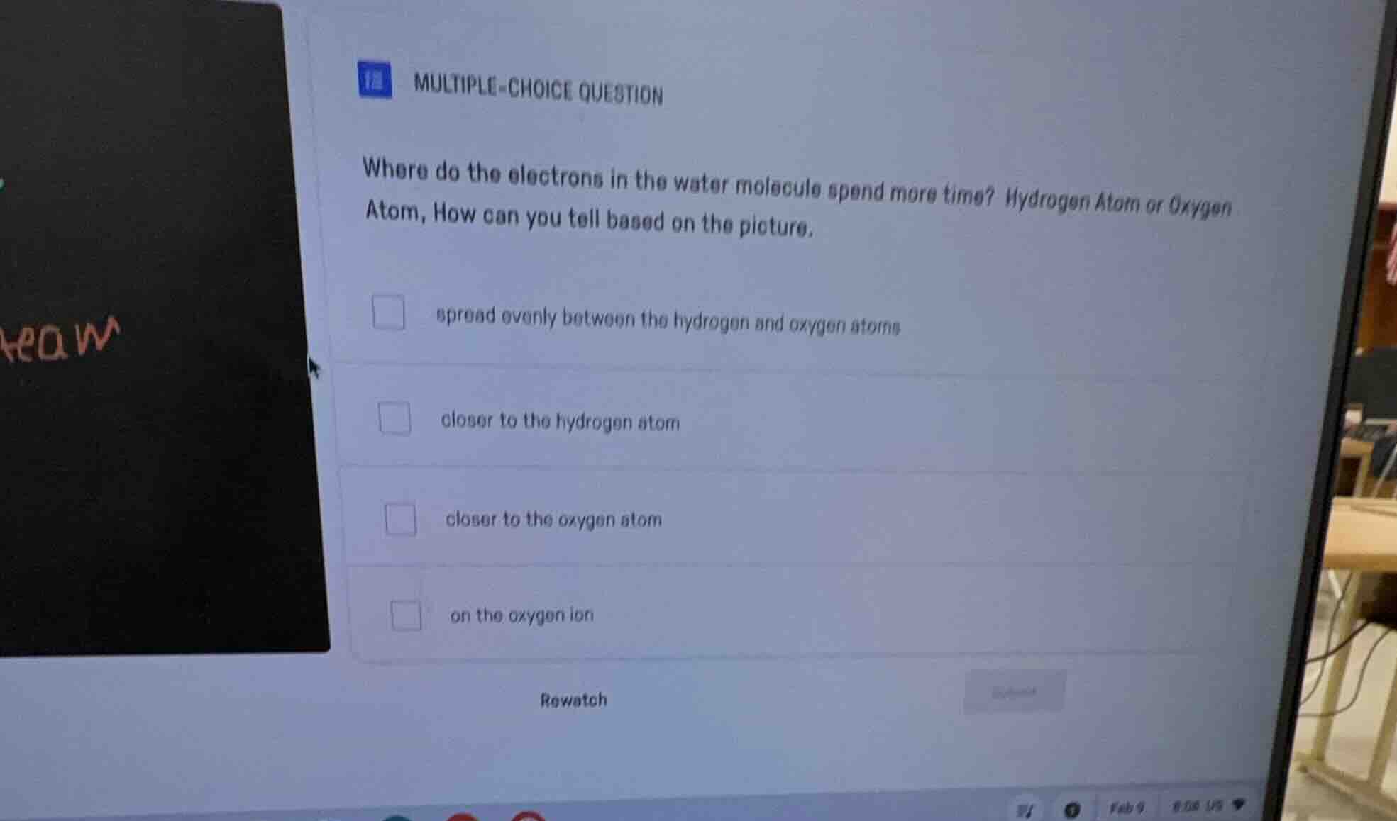 multiple-choice question where do the electrons in the water molecule s…