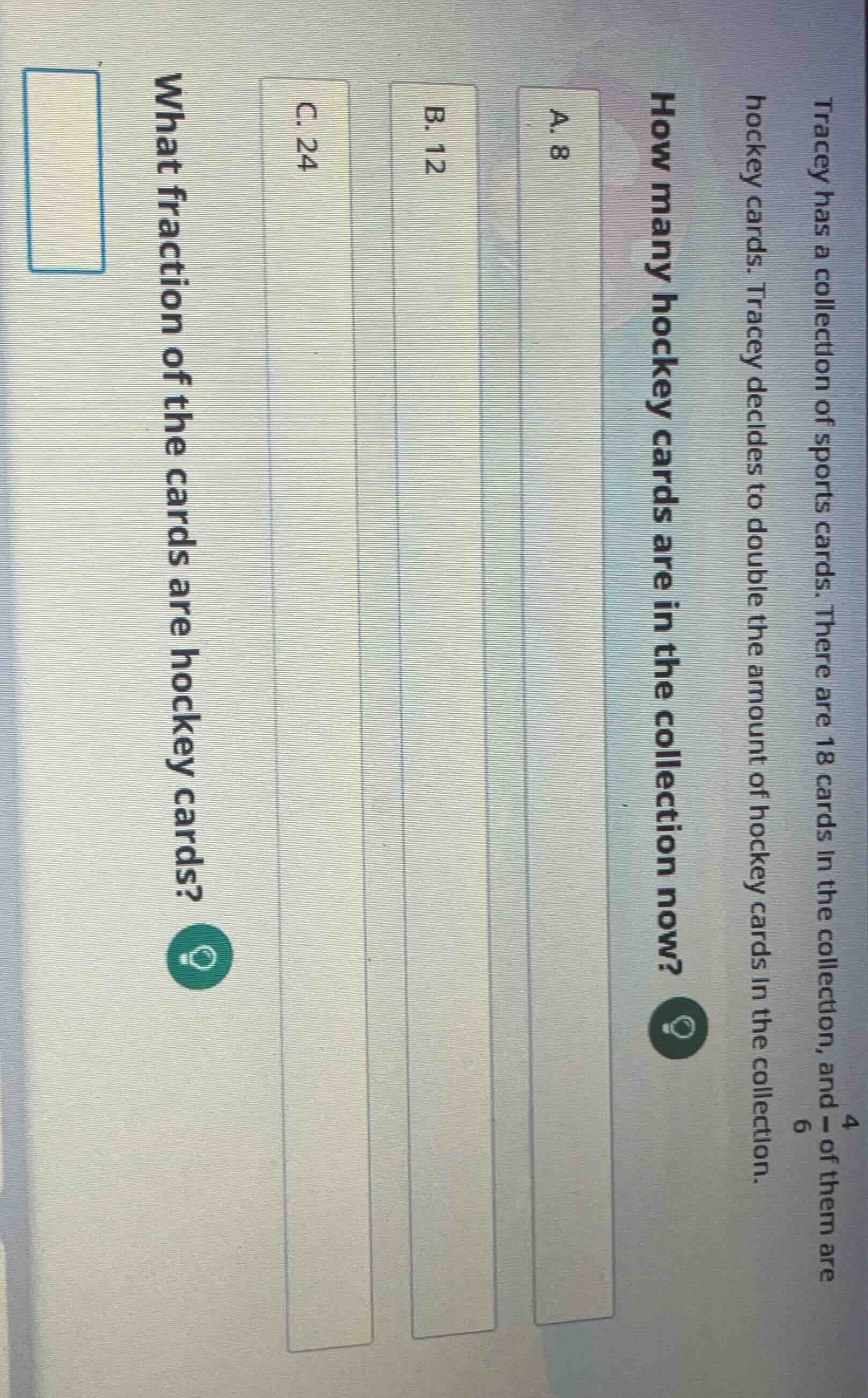 tracey has a collection of sports cards. there are 18 cards in the coll…