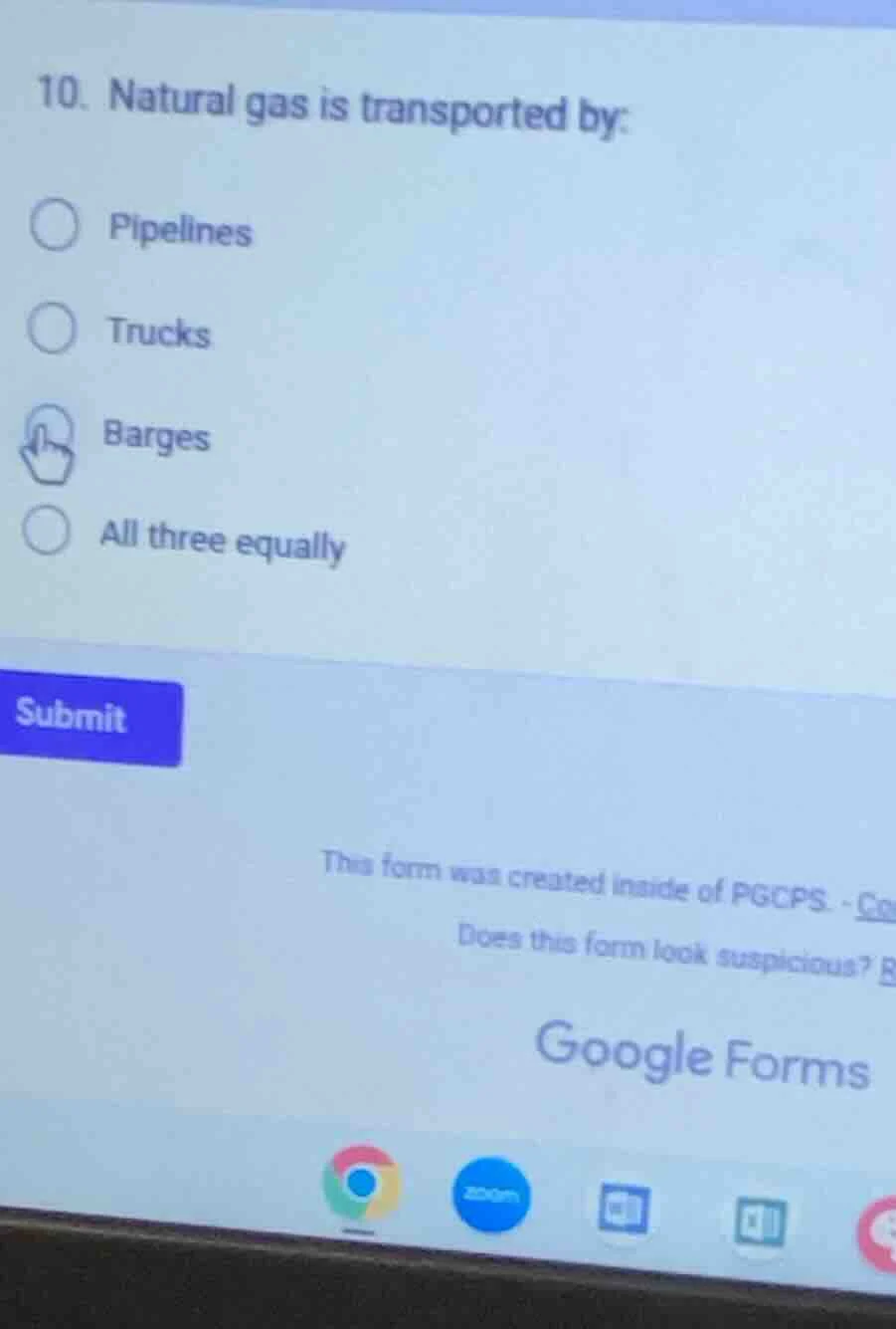 10. natural gas is transported by: pipelines trucks barges all three eq…