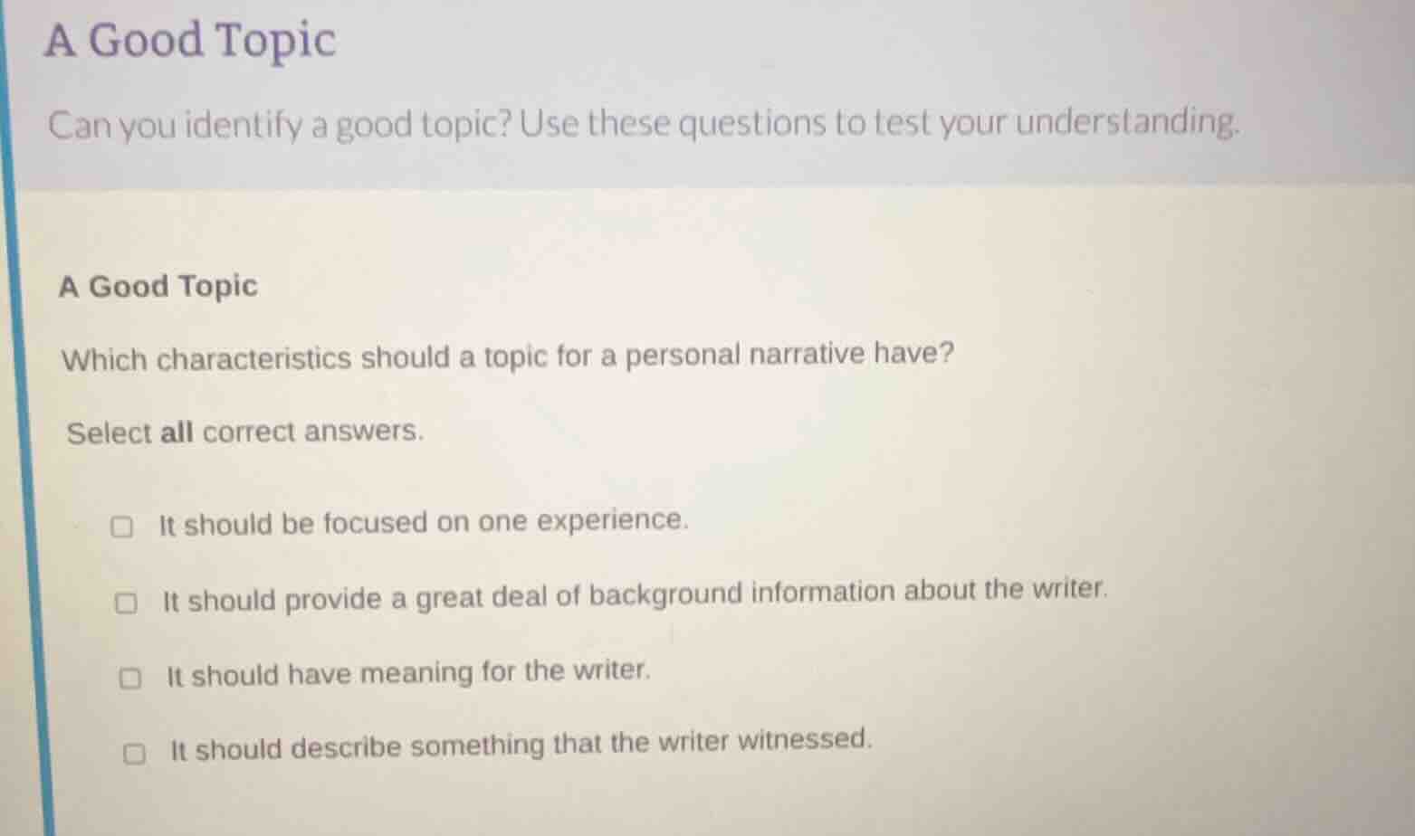 a good topic can you identify a good topic? use these questions to test…