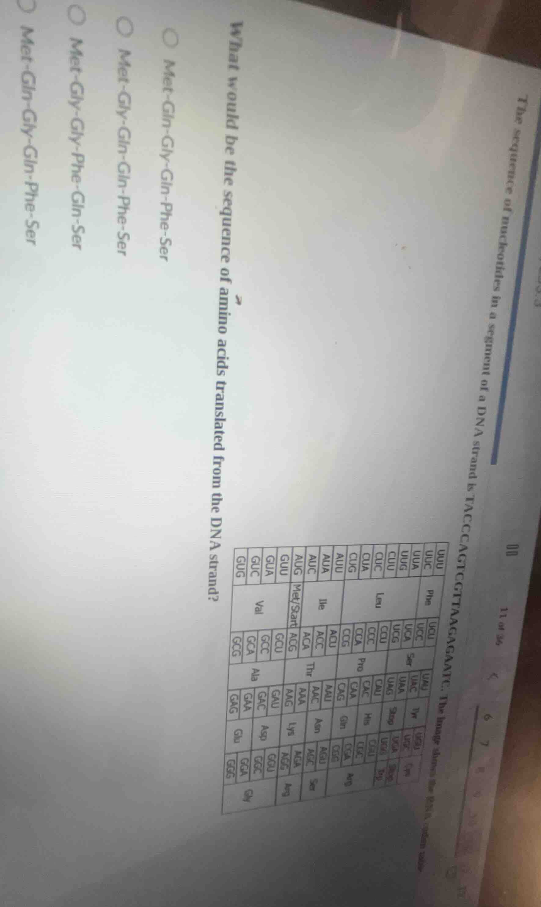 the sequence of nucleotides in a segment of a dna strand is tacccagtcgt…
