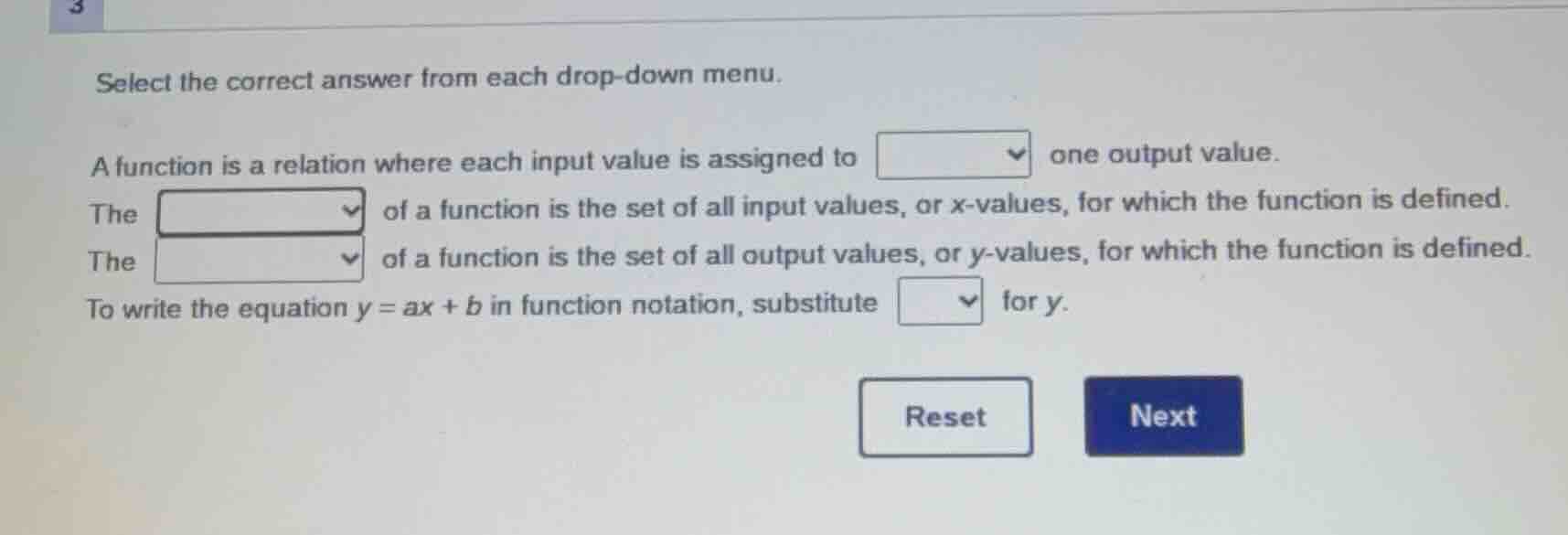 3 select the correct answer from each drop-down menu. a function is a r…