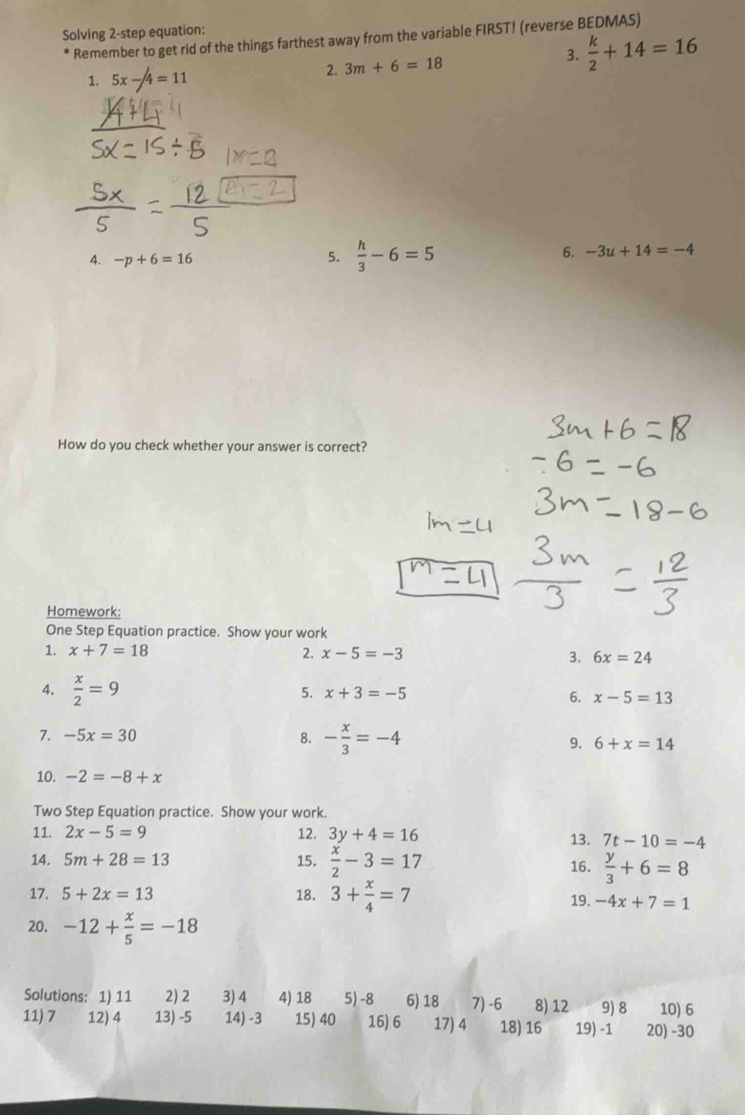 solving 2-step equation: * remember to get rid of the things farthest a…