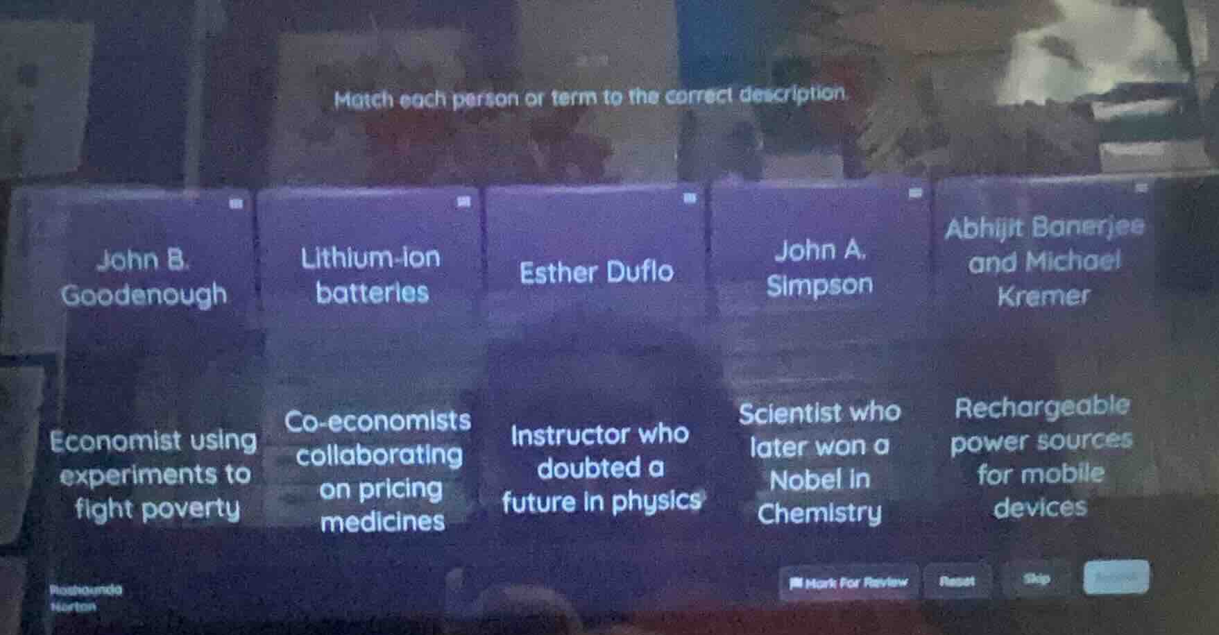 match each person or term to the correct description. john b. goodenoug…
