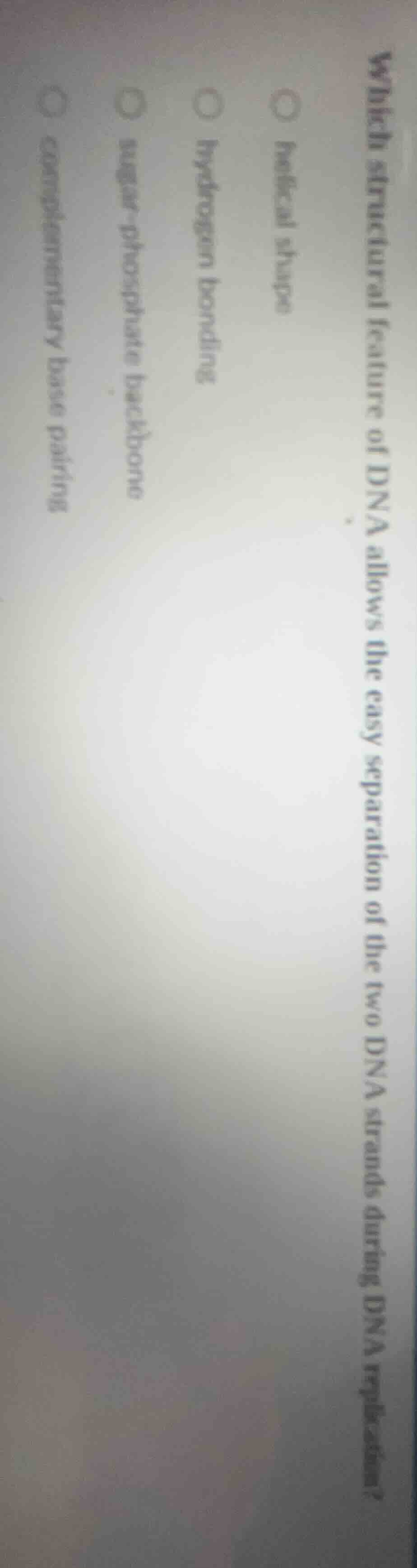 which structural feature of dna allows the easy separation of the two d…