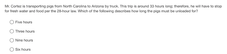 mr. cortez is transporting pigs from north carolina to arizona by truck…