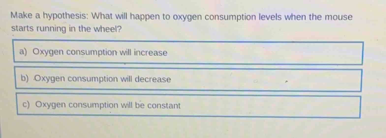 make a hypothesis: what will happen to oxygen consumption levels when t…