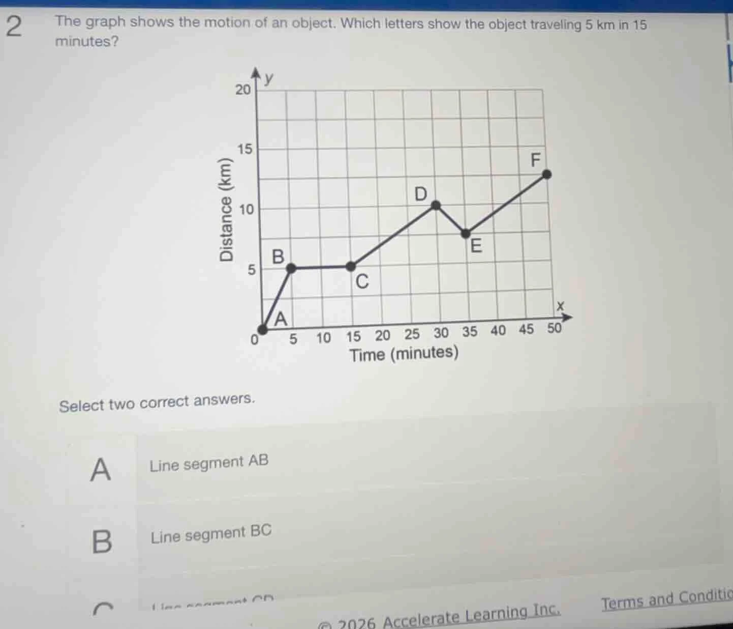 2 the graph shows the motion of an object. which letters show the objec…