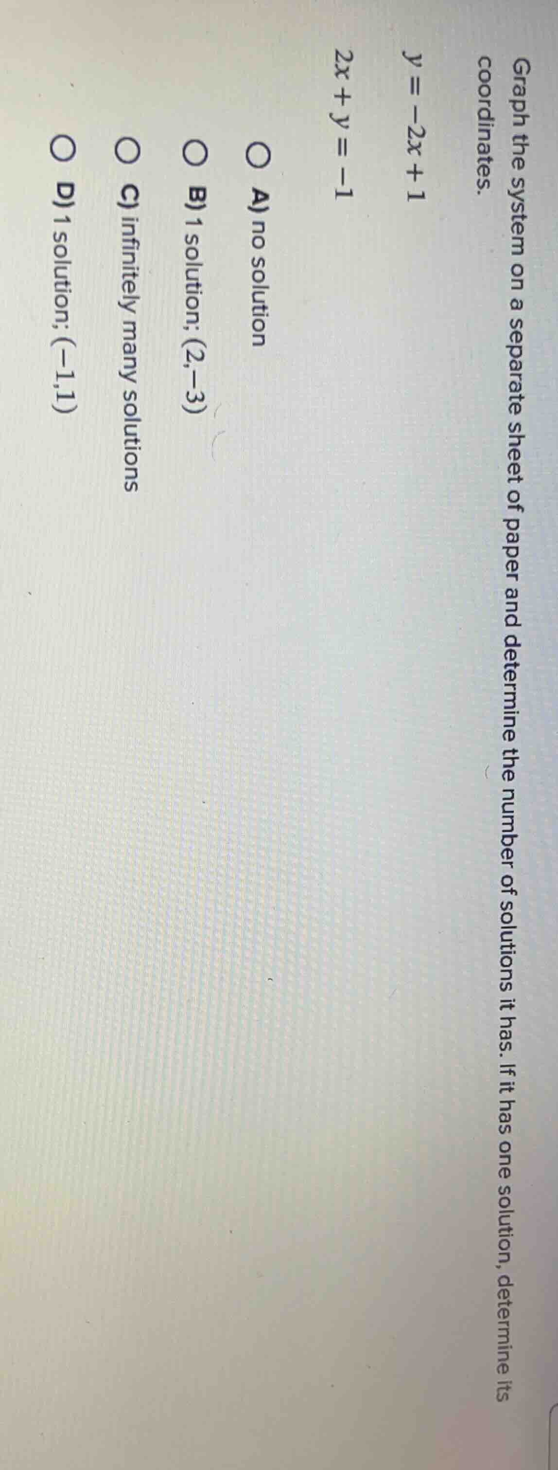 graph the system on a separate sheet of paper and determine the number …