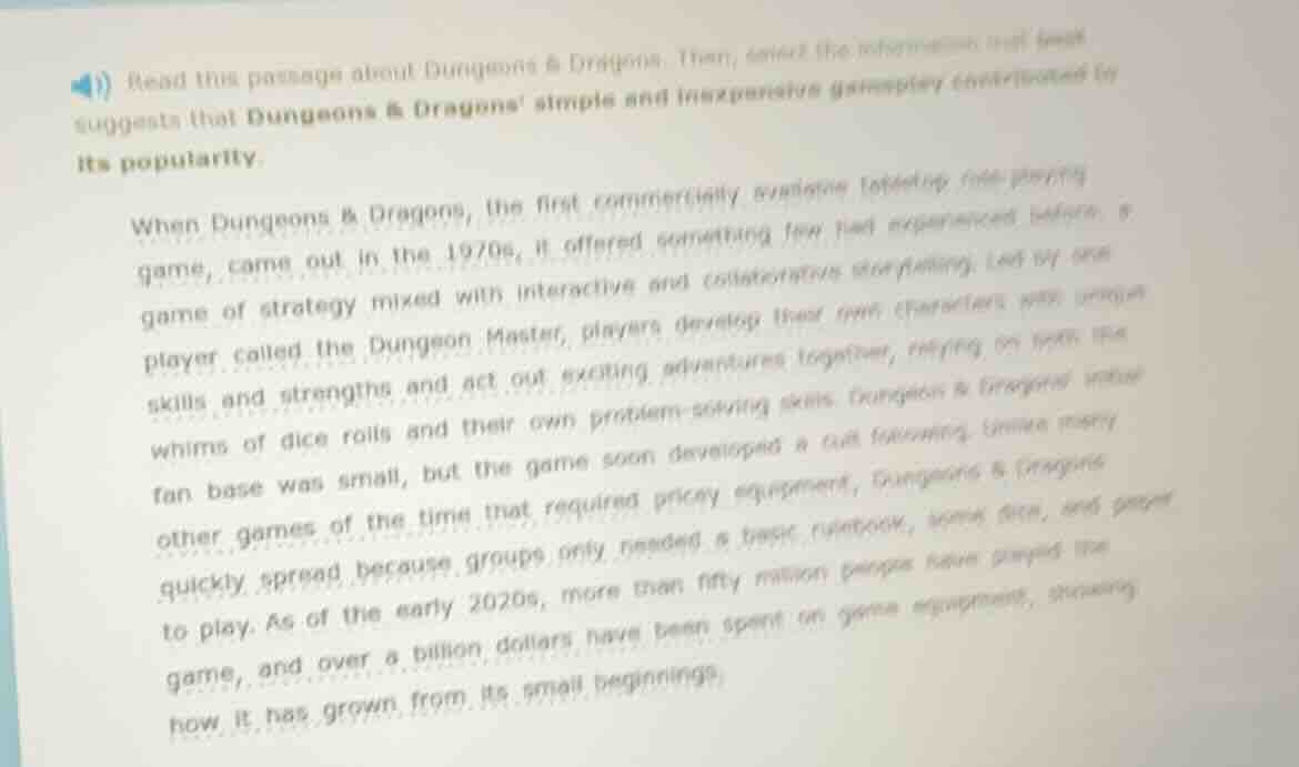 1) read this passage about dungeons & dragons. then, answer the informa…