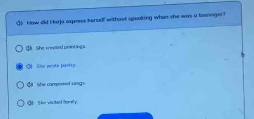 how did harjo express herself without speaking when she was a teenager?…