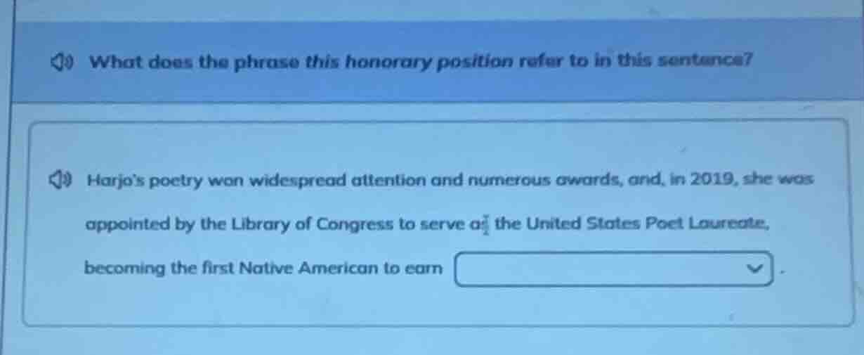 what does the phrase this honorary position refer to in this sentence? …