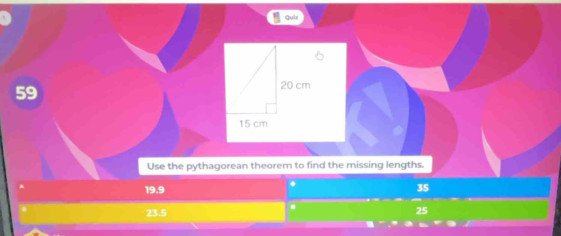 quiz 59 use the pythagorean theorem to find the missing lengths. 19.9 3…