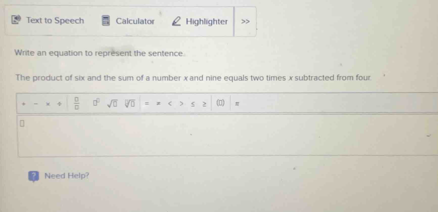 write an equation to represent the sentence the product of six and the …