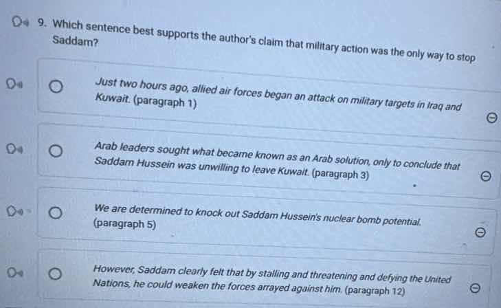 9. which sentence best supports the authors claim that military action …