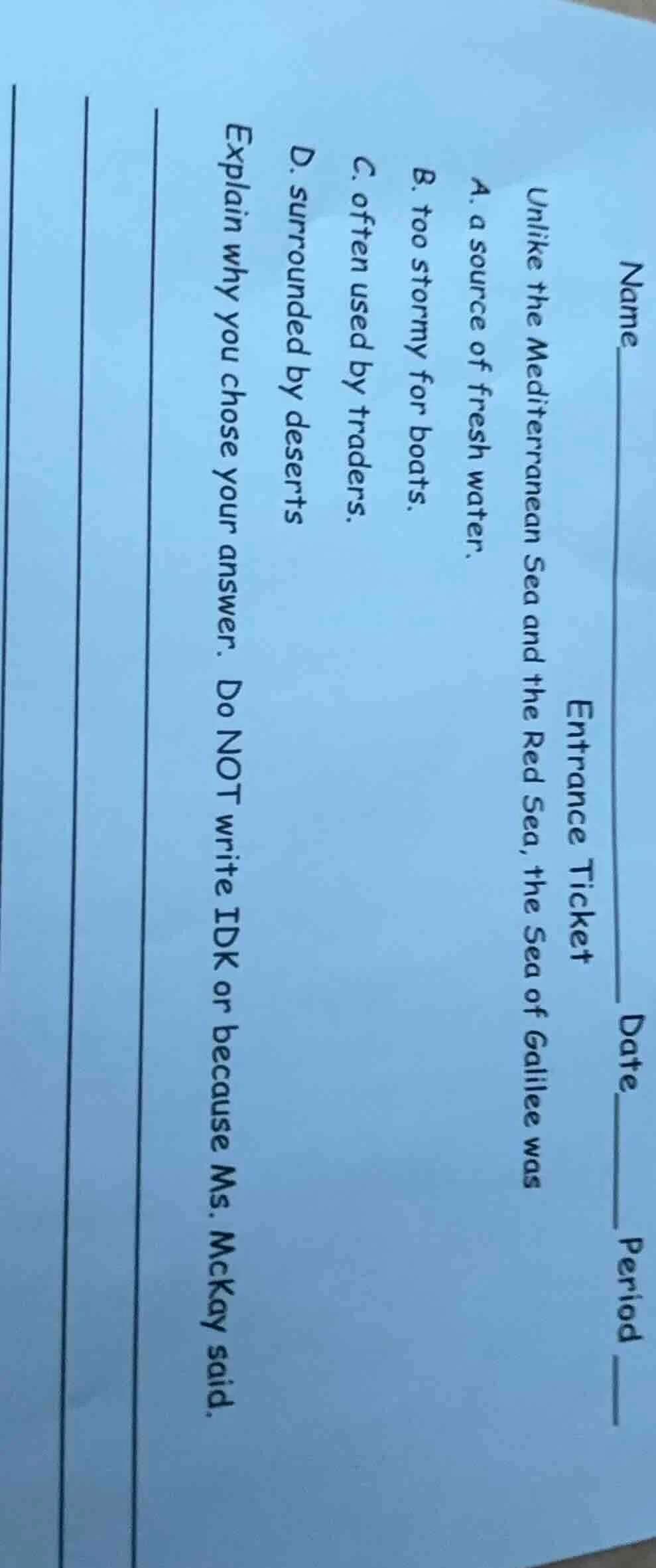 name______ date______ period______ entrance ticket unlike the mediterra…