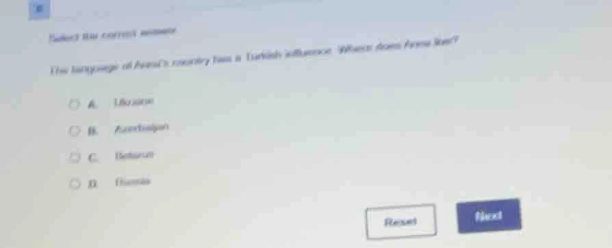select the correct answer. the language of ayanas country has a turkish…