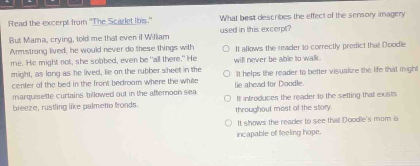 read the excerpt from \the scarlet ibis.\ but mama, crying, told me tha…