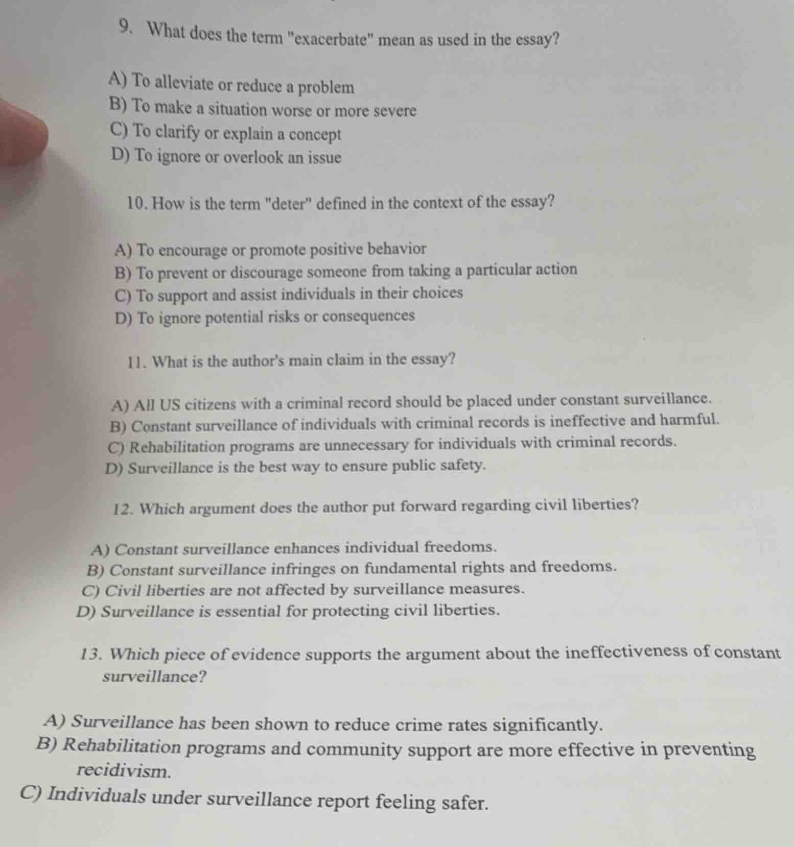 9. what does the term \exacerbate\ mean as used in the essay? a) to all…