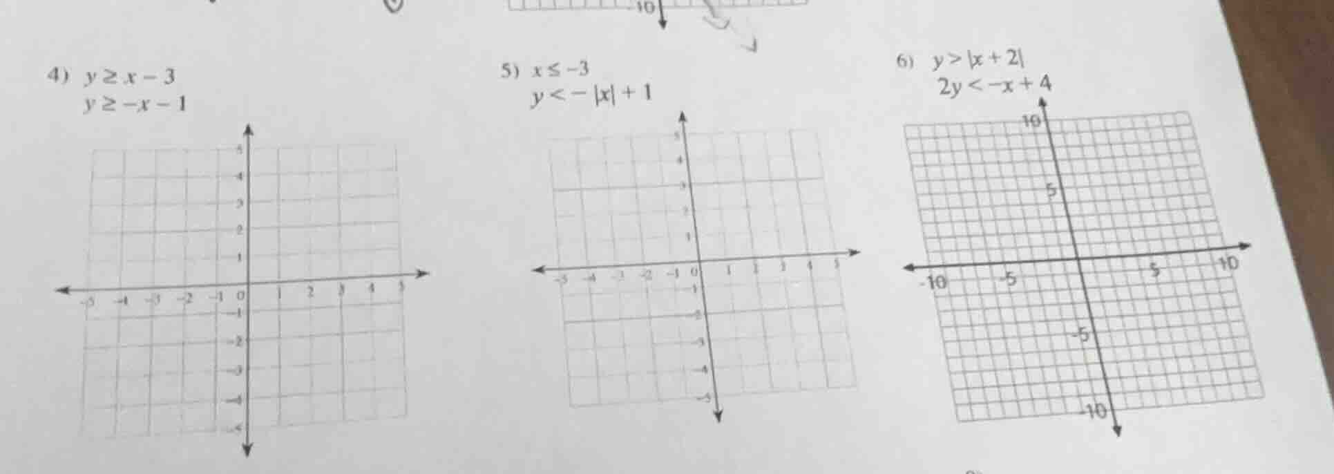 4) $y \\geq x - 3$ $y \\geq -x - 1$ 5) $x \\leq -3$ $y < -|x| + 1$ 6) $…