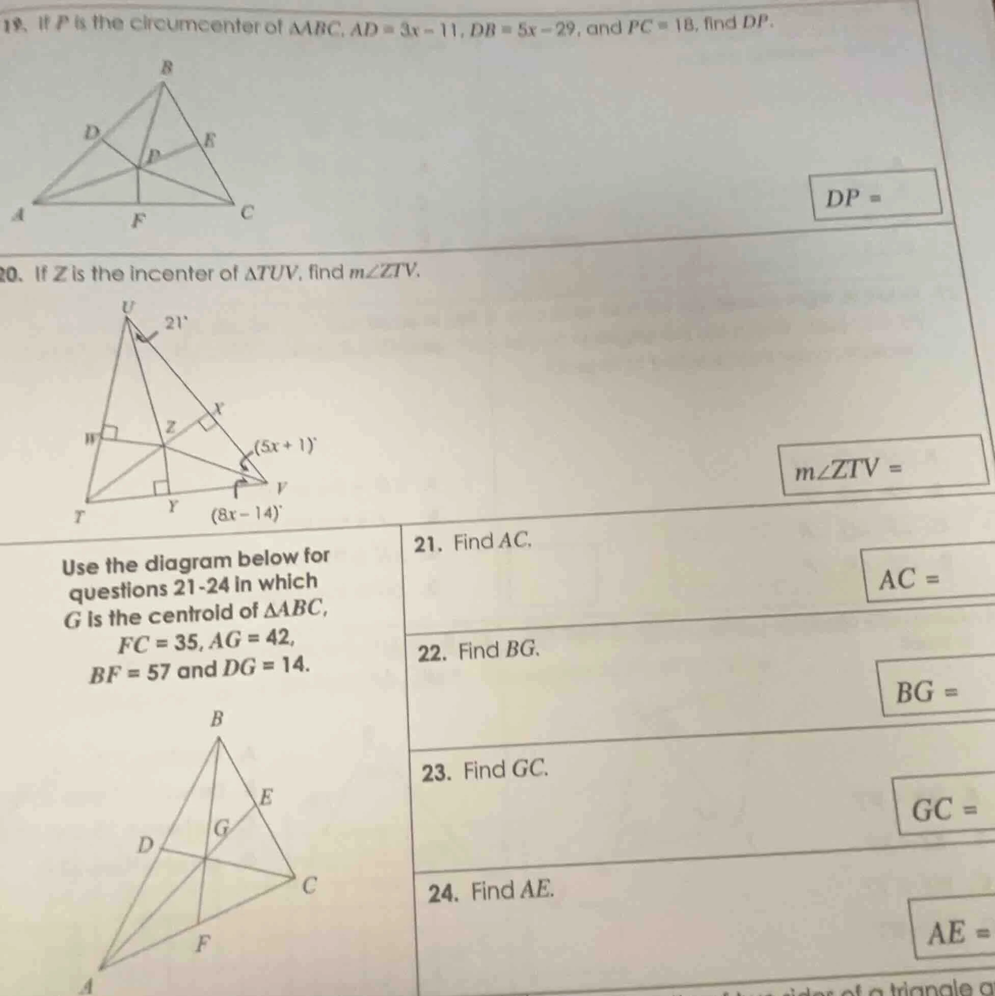 19. if p is the circumcenter of $\triangle abc$, $ad = 3x - 11$, $db = …
