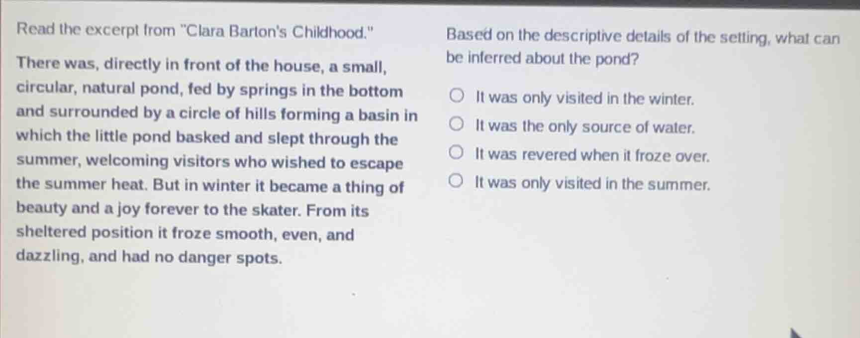 read the excerpt from \clara bartons childhood.\there was, directly in …