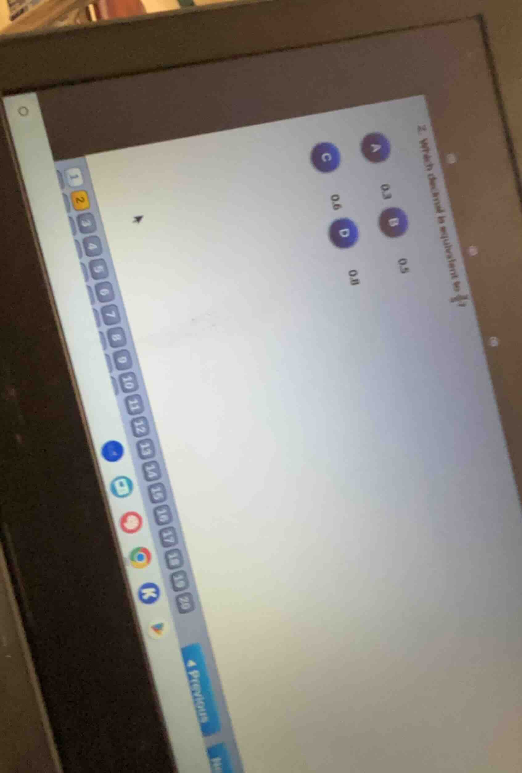 2. which decimal is equivalent to $\frac{3}{5}$? a. 0.3 b. 0.5 c. 0.6 d…
