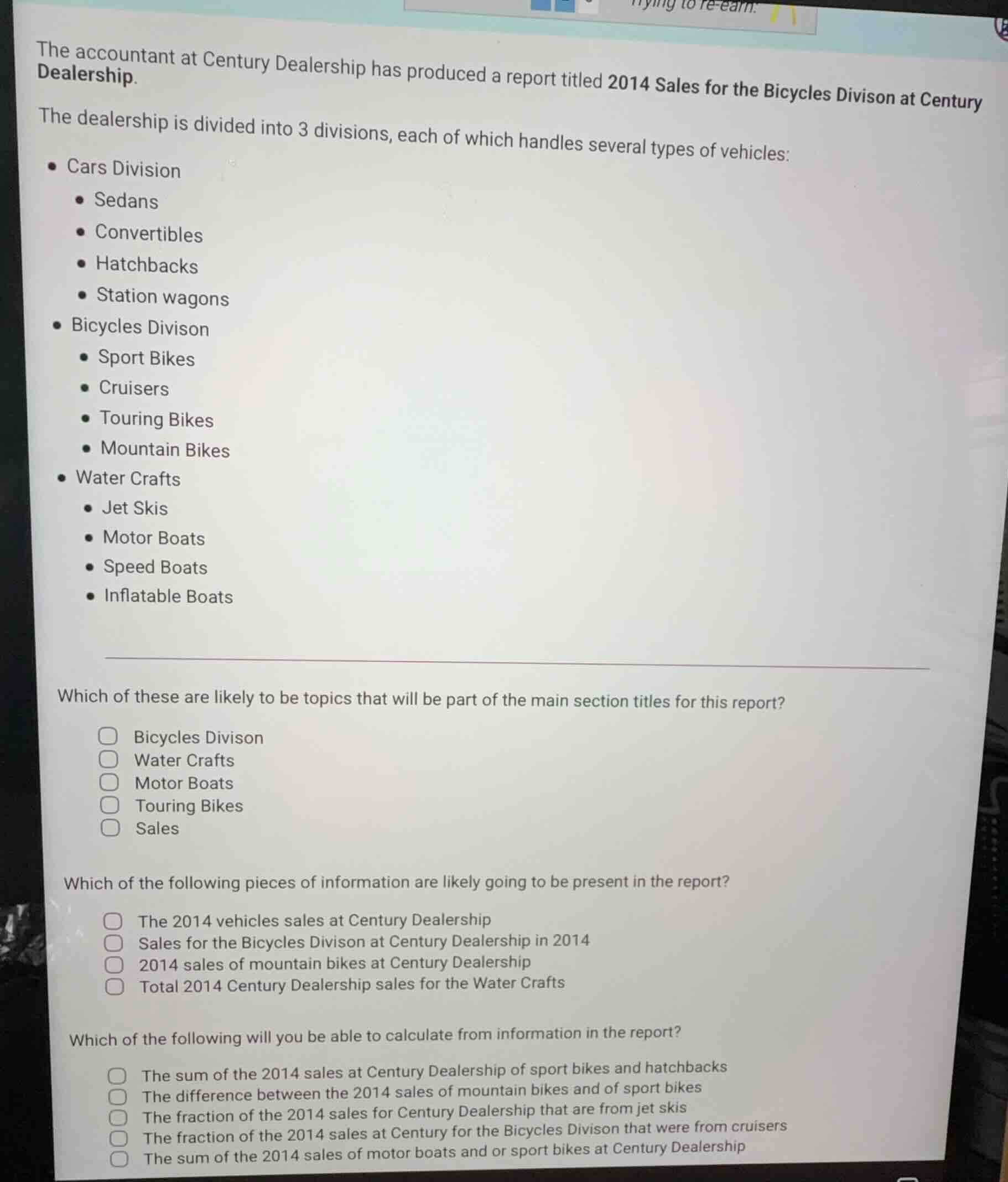 the accountant at century dealership has produced a report titled 2014 …