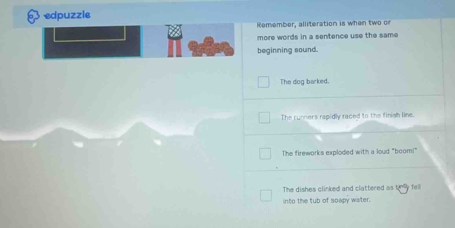 remember, alliteration is when two or more words in a sentence use the …