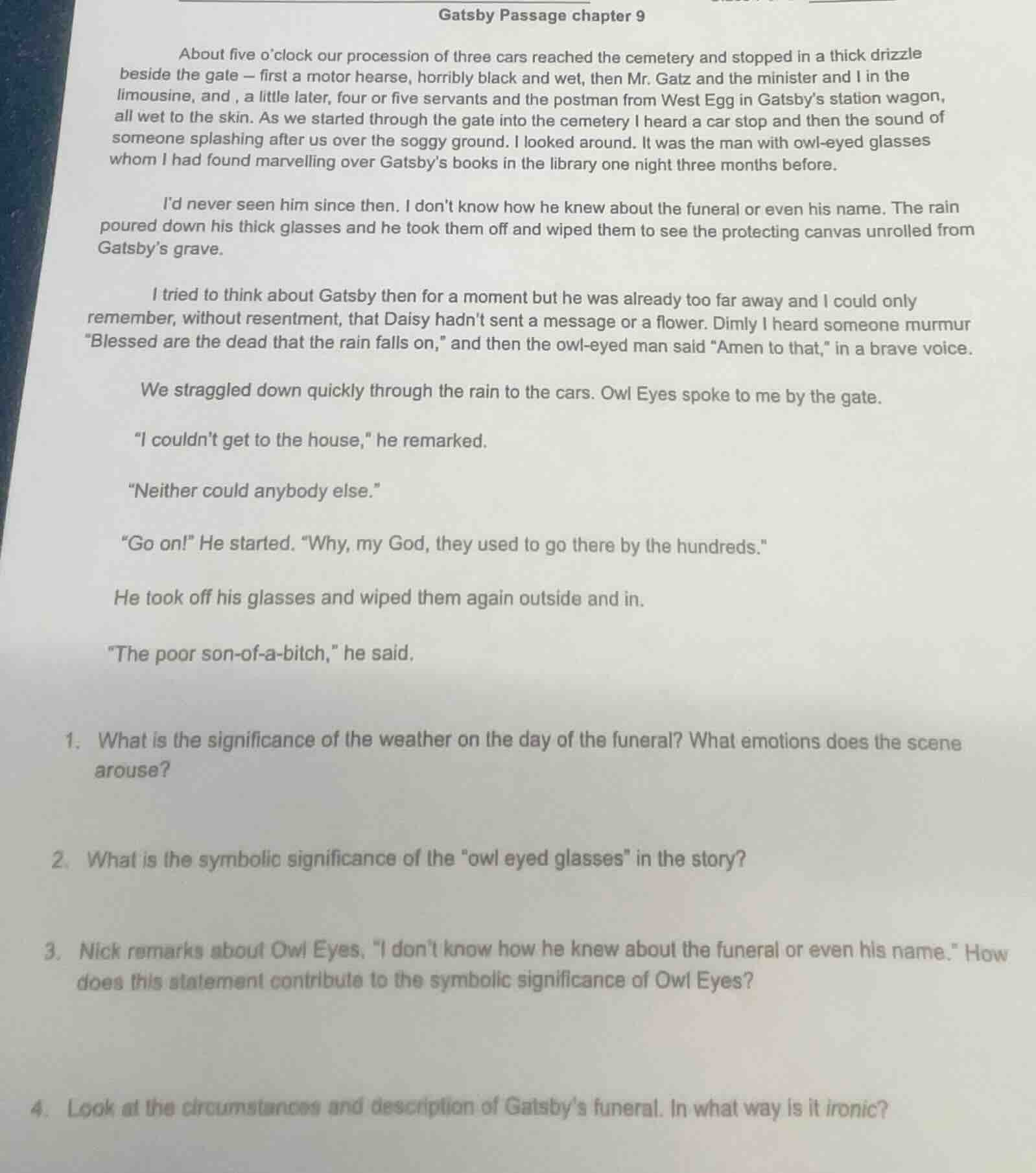 gatsby passage chapter 9 about five oclock our procession of three cars…