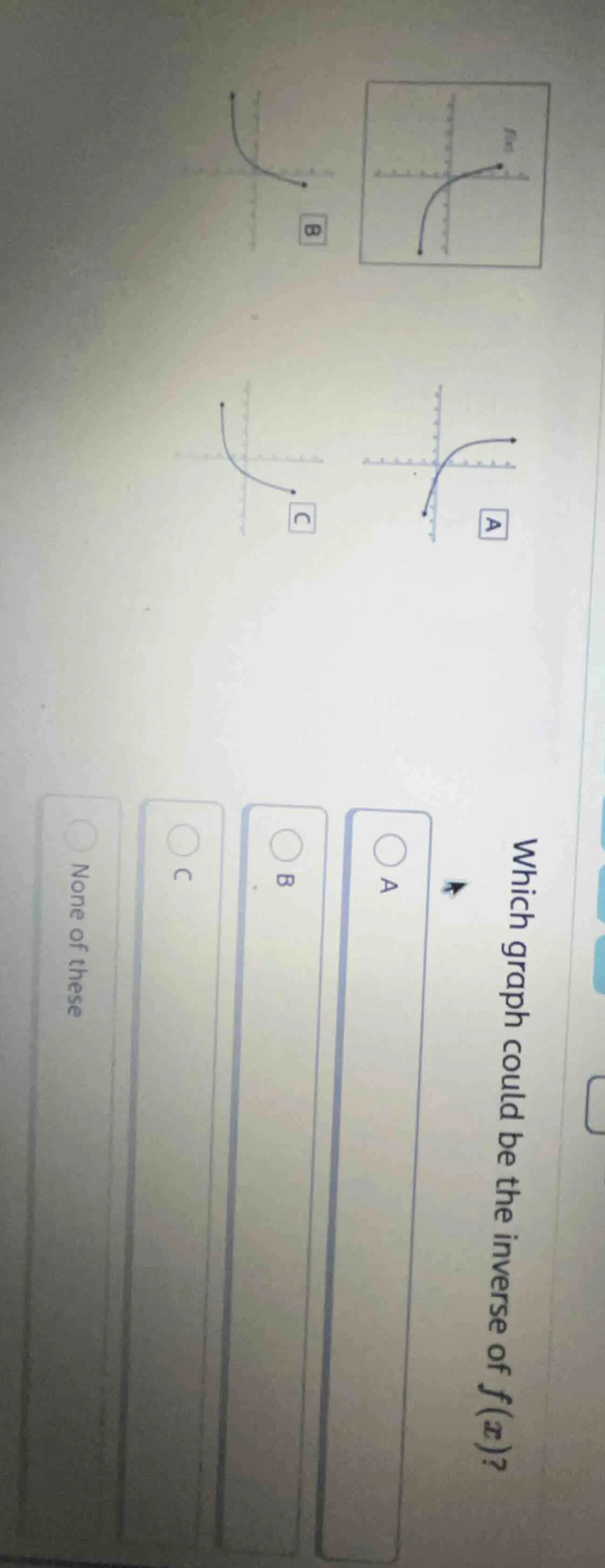 which graph could be the inverse of $f(x)$? a b c none of these