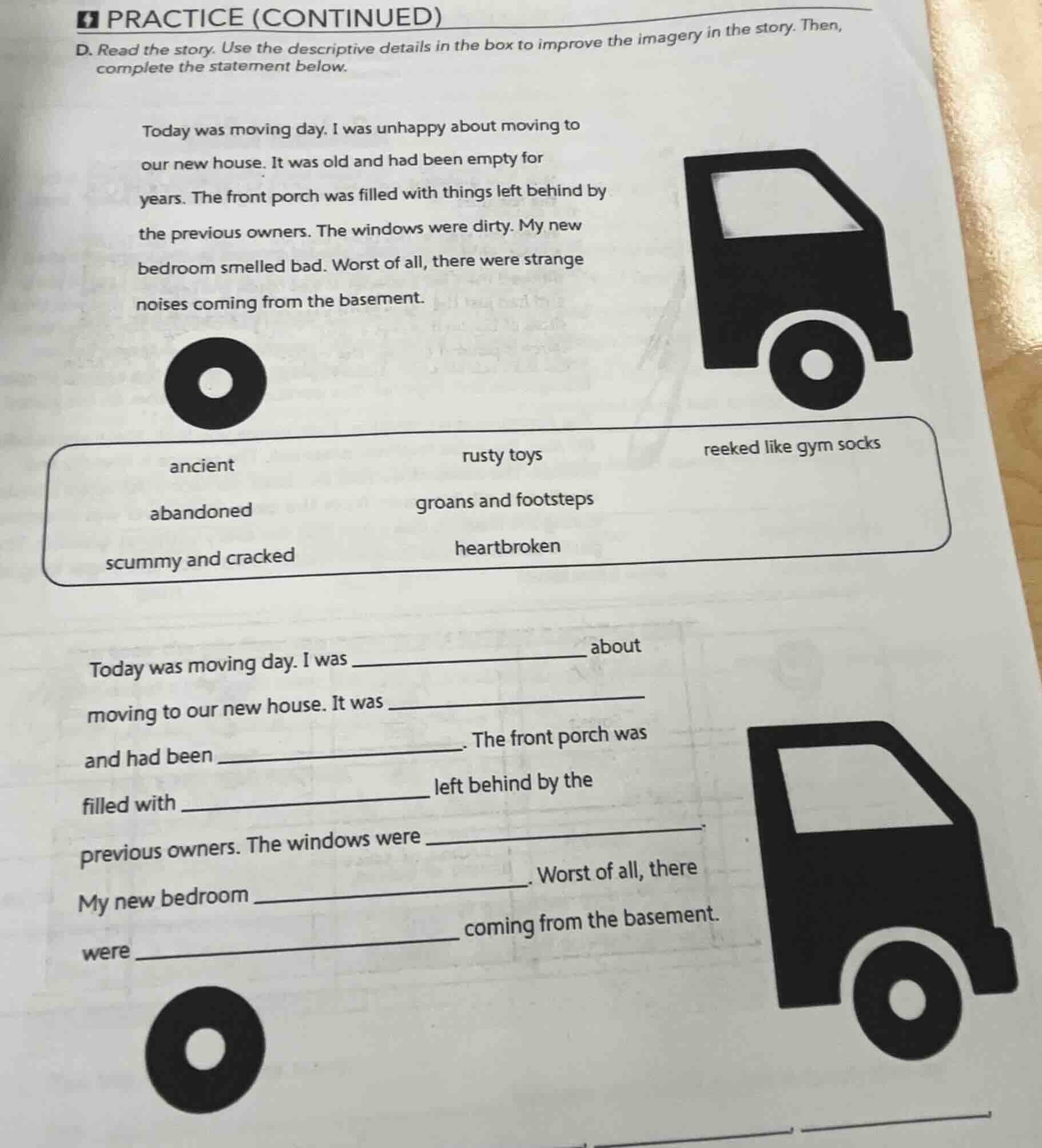 practice (continued)d. read the story. use the descriptive details in t…