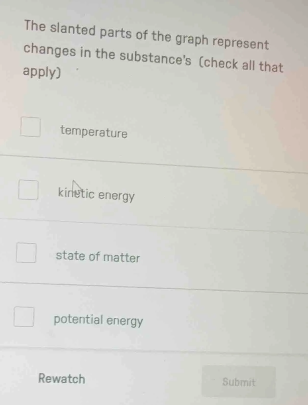 the slanted parts of the graph represent changes in the substances (che…