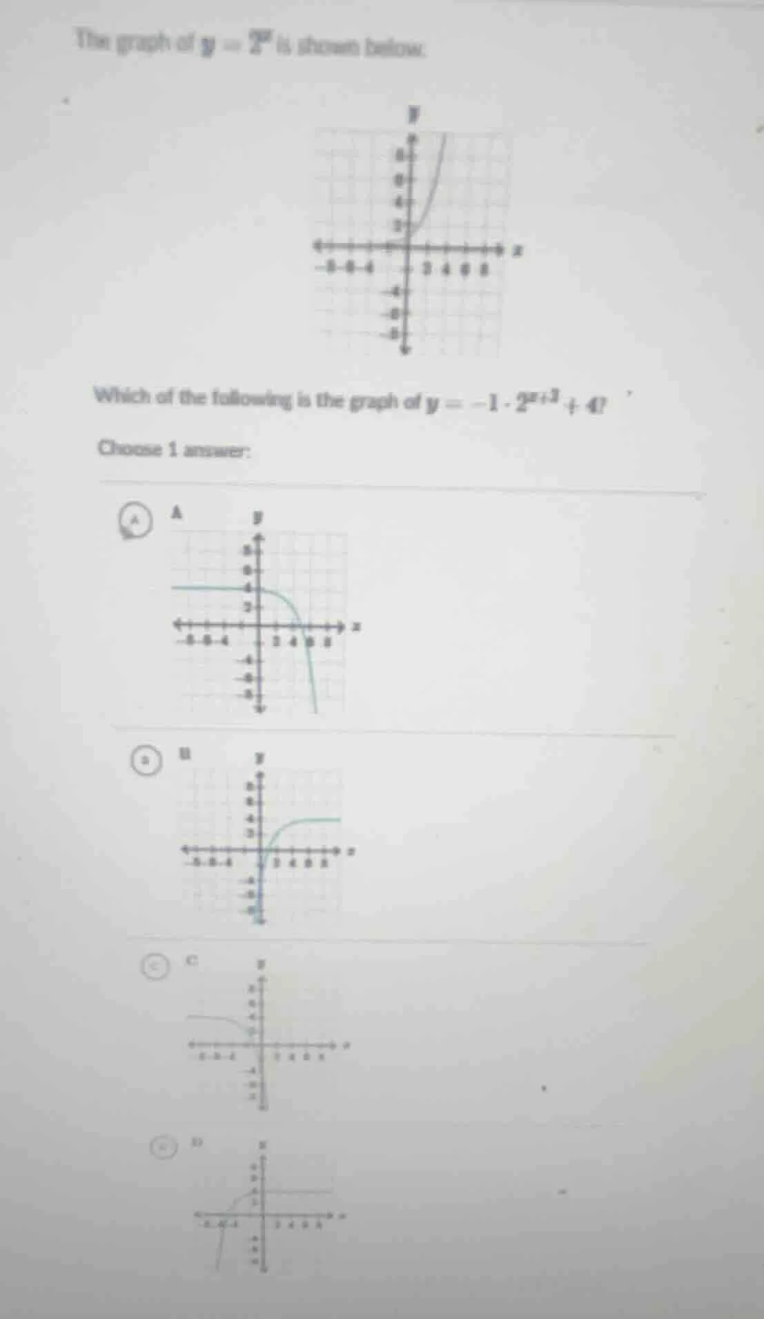 the graph of $y = 2^x$ is shown below. which of the following is the gr…