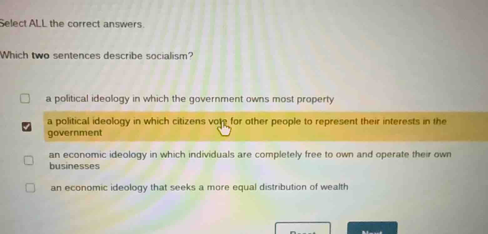 select all the correct answers. which two sentences describe socialism?…