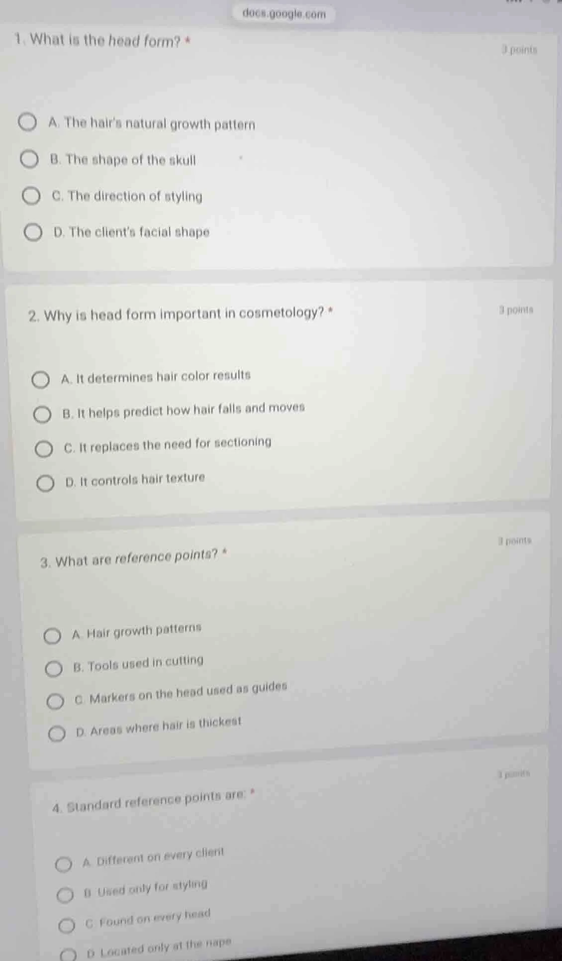 1. what is the head form? *3 pointsa. the hairs natural growth patternb…