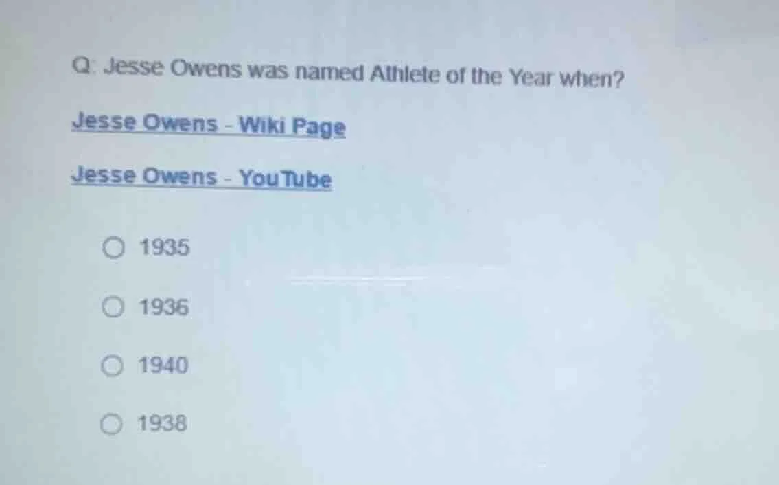 q: jesse owens was named athlete of the year when? jesse owens - wiki p…