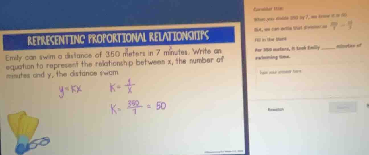 representing proportional relationships emily can swim a distance of 35…