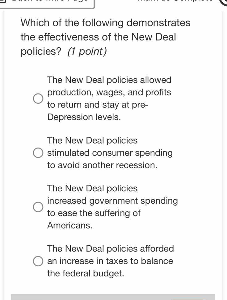 which of the following demonstrates the effectiveness of the new deal p…