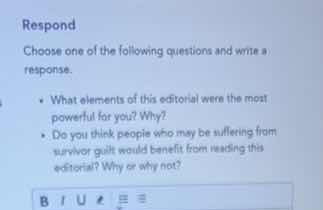 respond choose one of the following questions and write a response. • w…