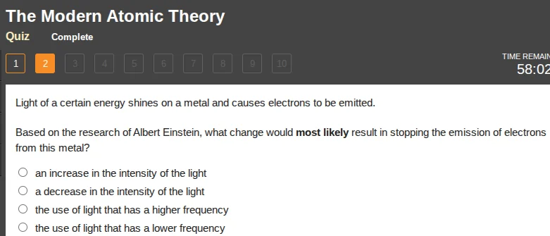 the modern atomic theory quiz complete 1 2 3 4 5 6 7 8 9 10 time remain…