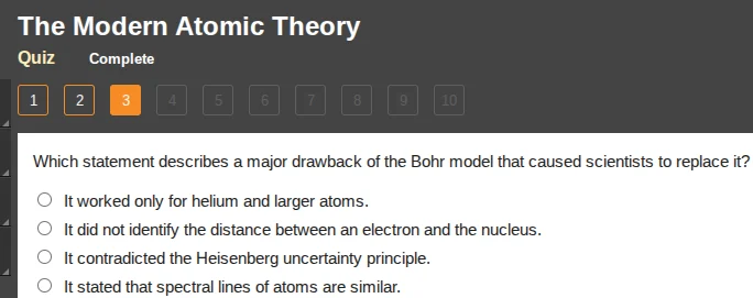 the modern atomic theory quiz complete 1 2 3 4 5 6 7 8 9 10 which state…